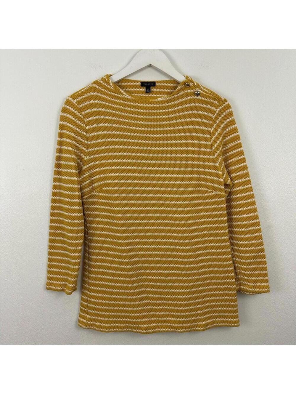 Talbots Women's Striped Yellow White Sweater Size M